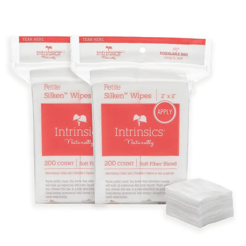 Intrinsics Petite Silken Wipes (200 unités) Lot de 2 – 2x2, 4 épaisseurs, hypoallergéniques et biodégradables