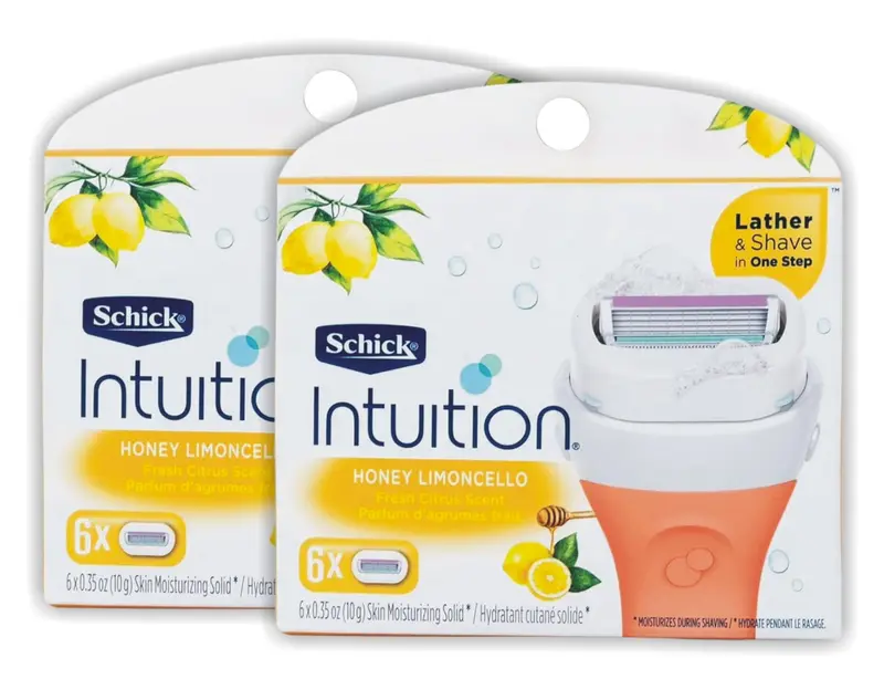 INTUITION Schick Intuition – Mousse et rasage en une étape – Honey Limoncello, Citrus Frais – Recharges pour rasoir femme, lot de 12 cartouches