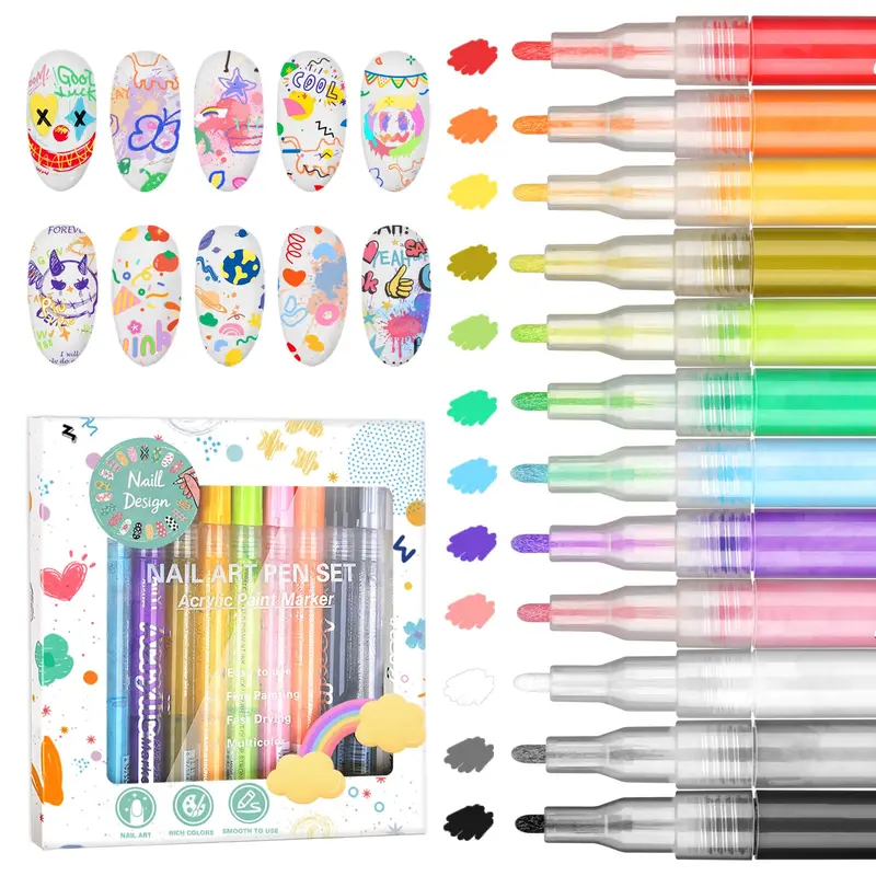 IONSGAKO 12 couleurs – Stylo Nail Art pour ongles, séchage rapide et précision