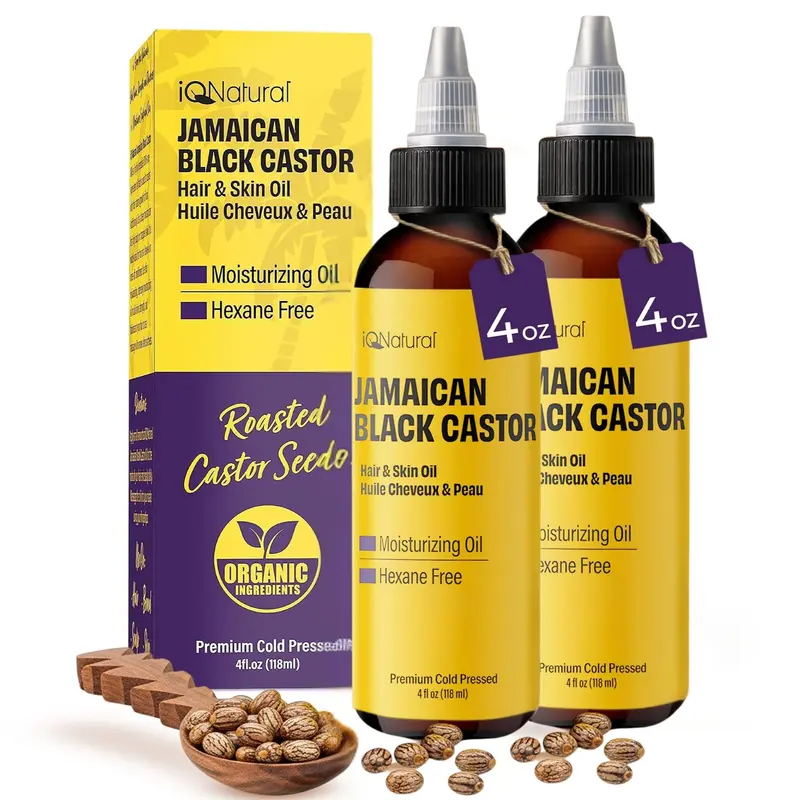 IQNATURAL Huile de ricin noir jamaïcain – croissance des cheveux et soin de la peau, 100% pure, pressée à froid, sans parfum – Lot de 2 (113 g chacune)
