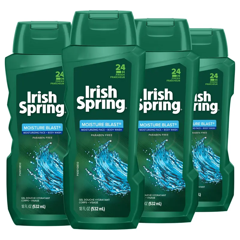 Irish Spring Douche Hydratant – Lot de 4 bouteilles, 18 onces liquides chacune | Fraîcheur et Hydratation