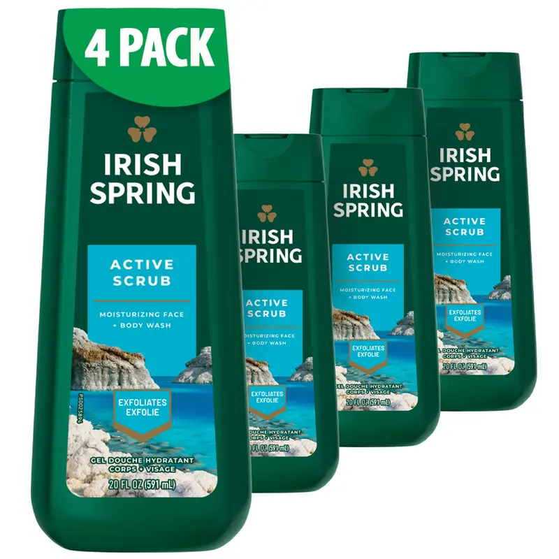 Irish Spring Gel Douche pour Hommes – Exfoliant Actif, 4 × 20 oz