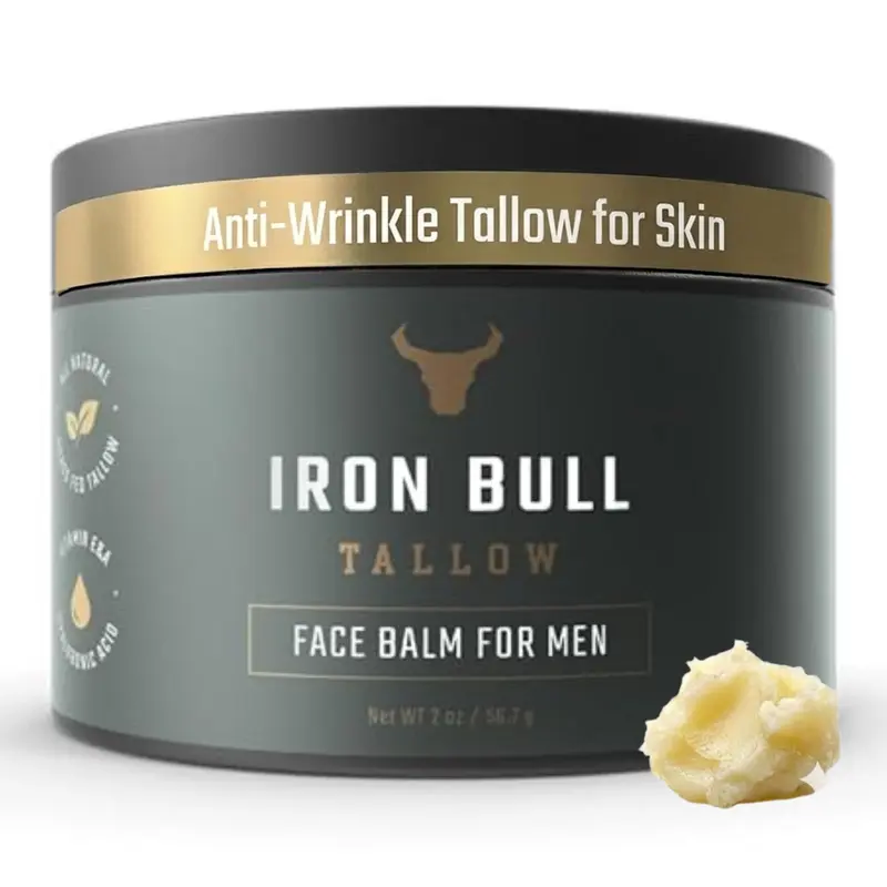 Iron Bull Tallow – Crème Visage pour Homme, Anti-Âge avec Acide Hyaluronique, Graisse Bovine Nourrie en Pâturage, 60 ml