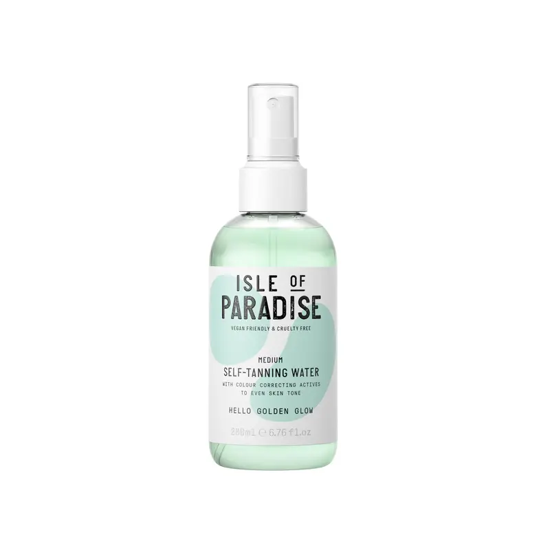 Isle of Paradise Eau Auto-Bronzante — Brume Transparente, Teinte Moyenne, Sans Transfert pour Visage et Corps, Vegan & Cruelty-Free, Application Sans Traces | 200 ml