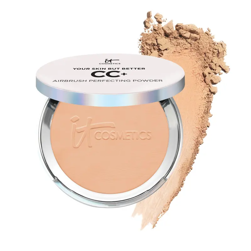 IT Cosmetics CC+ Airbrush Perfecting Powder Foundation Moyen – Poudre pressée, couvrance légère à totale, sans talc, anti-âge avec collagène hydrolysé et niacinamide – 0,33 oz (9,3 g)