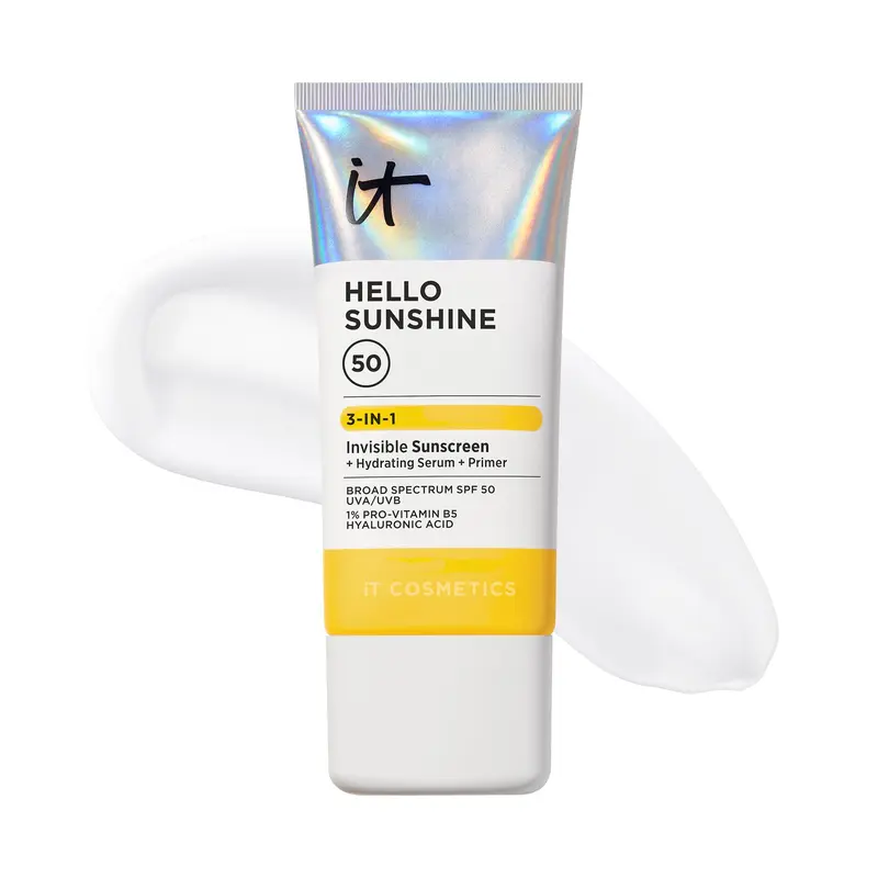 IT Cosmetics Hello Sunshine – Écran solaire visage invisible SPF 50, sérum hydratant et primer maquillage – 50 ml