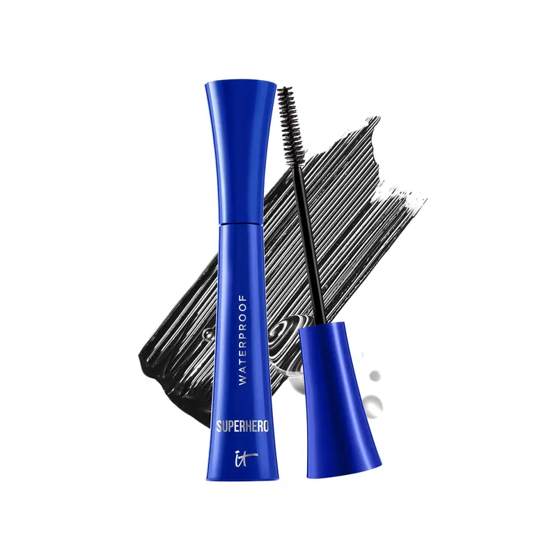 IT Cosmetics Superhero Mascara Waterproof – Volume 24H, Résistant à la sueur et à l’humidité – Biotine, Peptides & Pro‑Vitamine B5 – Super Black, 0,3 oz