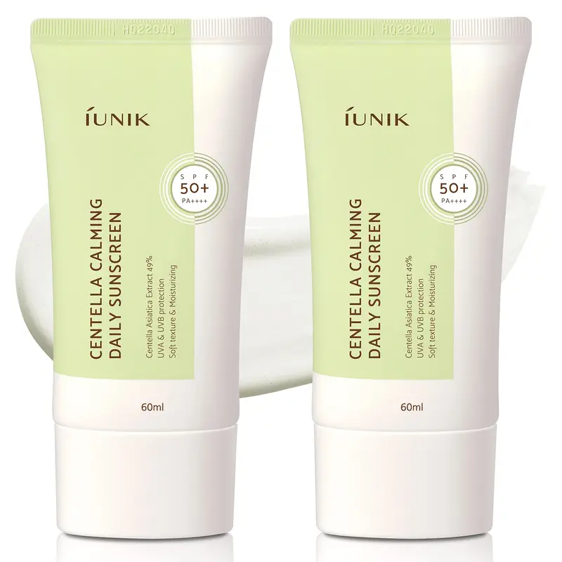 IUNIK Écran Solaire Hydratant Centella Apaisante SPF50+ PA++++ – Fini Mat, Sans Trace Blanc – Pack de 2