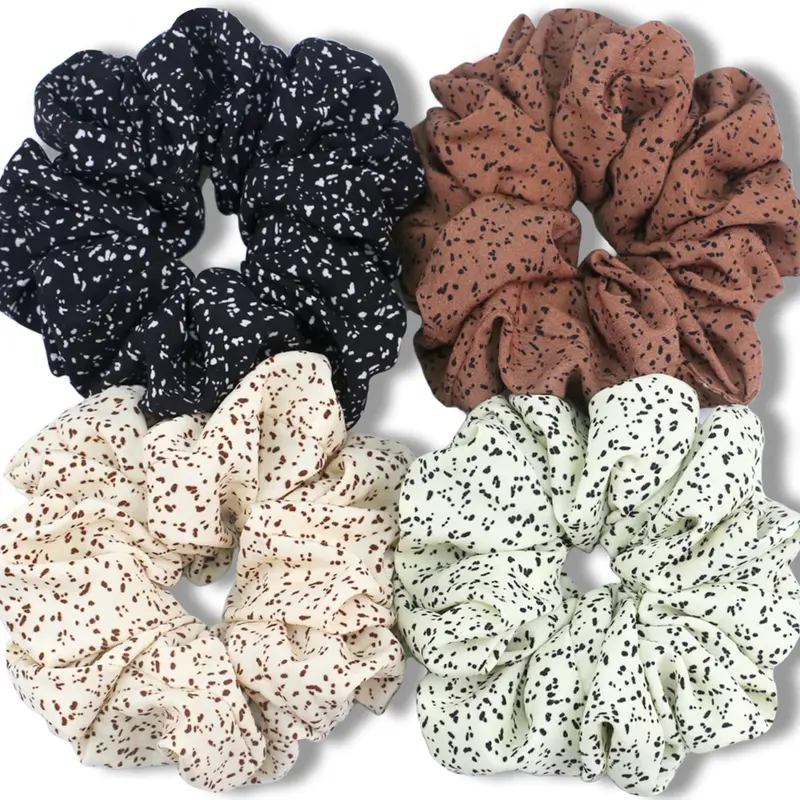 IVARYSS Chouchous satin de grande taille – Lot de 4 chouchous jumbo 6 pouces à motifs à points