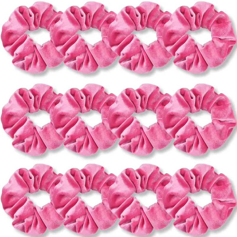 IVARYSS Chouchous Velours Rose Premium – Lot de 12, Accessoires Cheveux pour Femmes et Filles