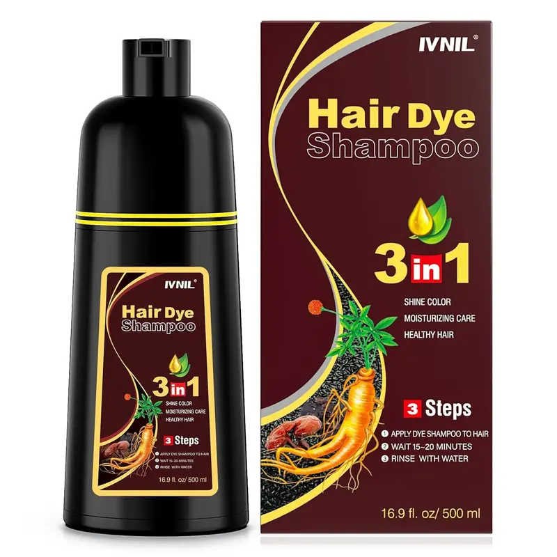 Ivnil Shampoing Colorant Brun pour Cheveux Gris – Couverture 3 en 1