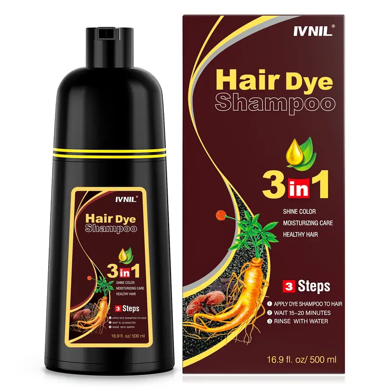 Ivnil Shampoing-Teinture Brun Foncé 3 en 1 – Couverture des cheveux Gris et Coloration Durable