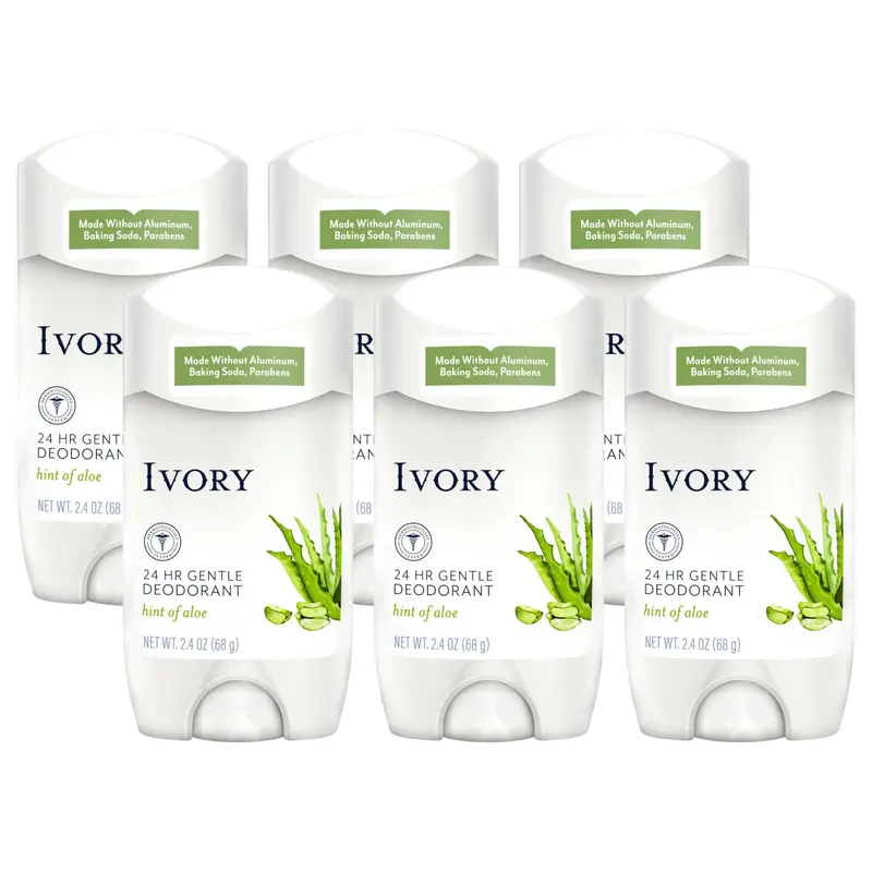 Ivory Déodorant sans aluminium — Parfum Aloe, Protection 24h, Sans Bicarbonate, Pack de 6