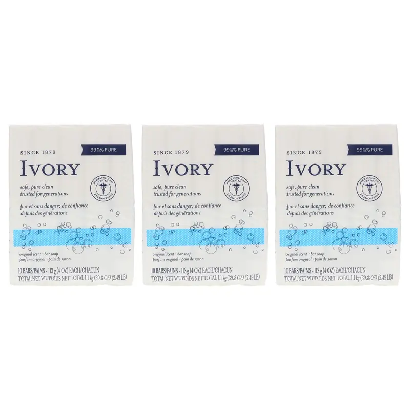Ivory Savon Original – Barres 4 oz, Lot de 3 (10 barres chacun)