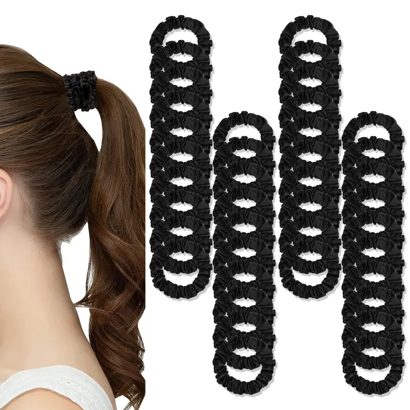Ivyu – 40 Chouchous Satin Noirs, Doux et Sans Trace, Pour Tous Types de Cheveux