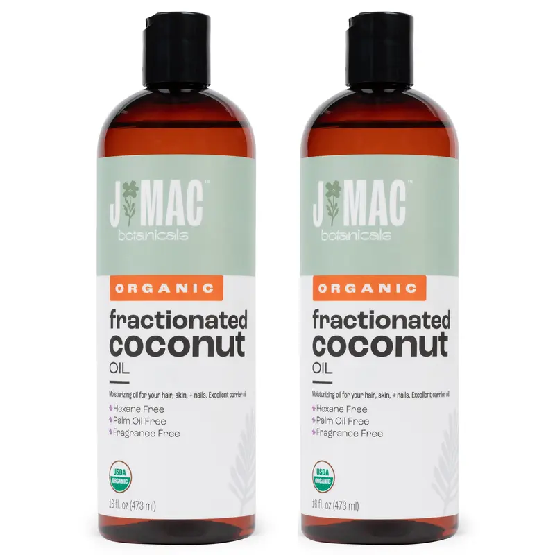 J MAC BOTANICALS – Huile Coco Fractionnée Biologique (32 onces) – Porteuse pour diluer les huiles essentielles, soin cheveux et peau, massage