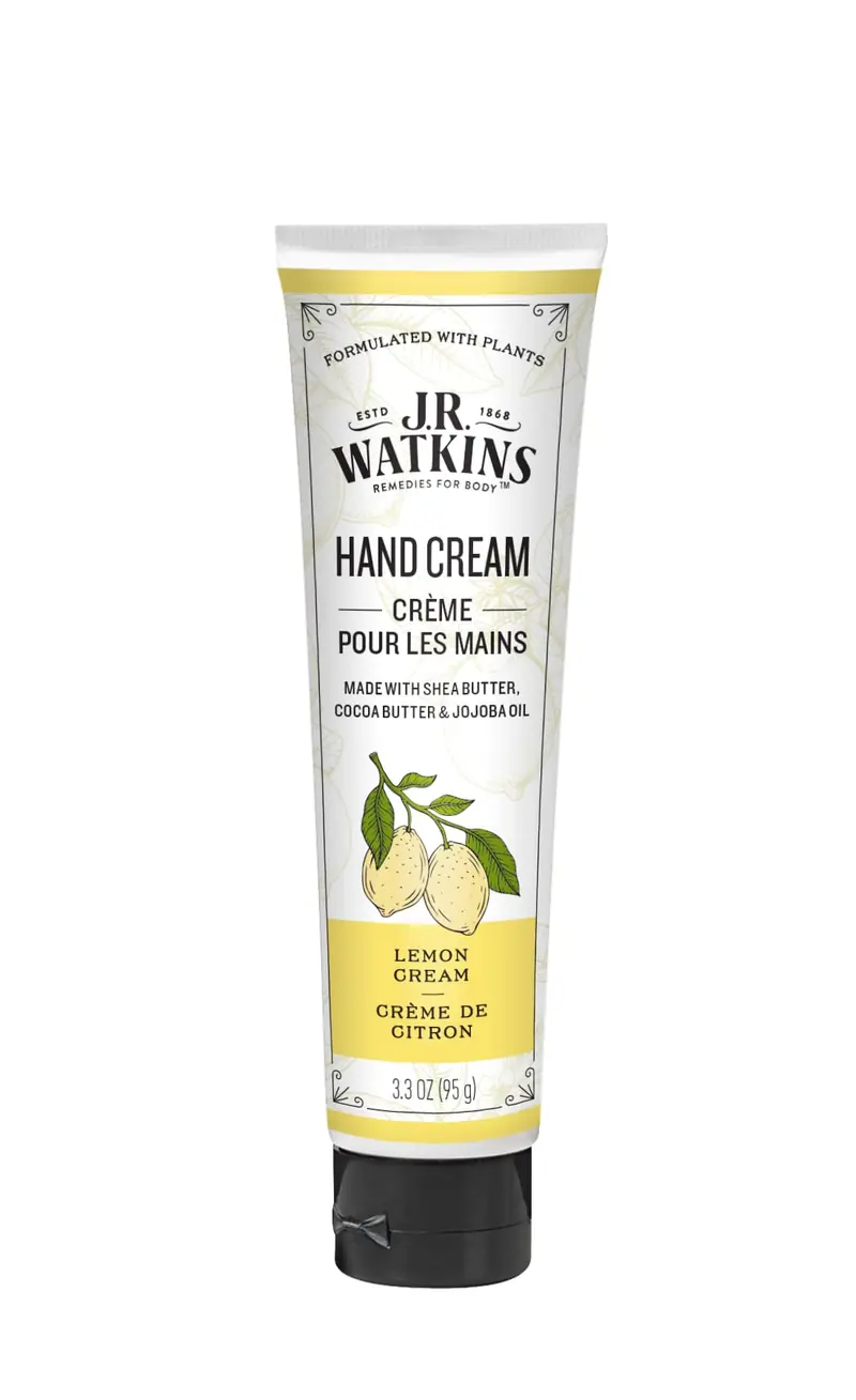J.R. Watkins Crème Mains Hydratante Naturelle – Beurre de Karité, Beurre de Cacao et Huile d’Avocat – USA, Sans Cruauté, Lemon Cream, 3.3 oz