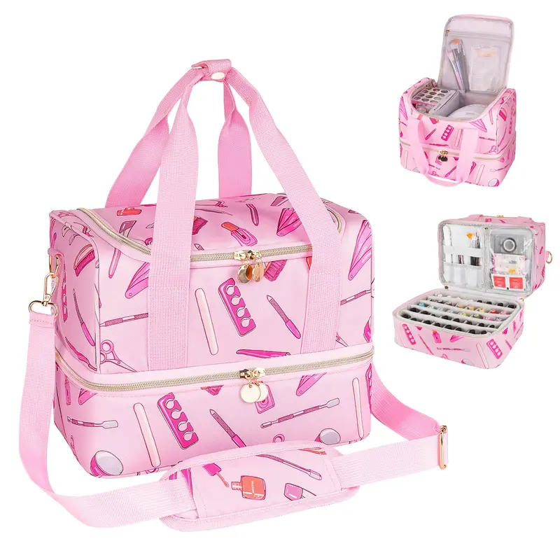 Jaffzora Organisateur Vernis Double-Couches – 40 Bouteilles, Lampe UV, Rose
