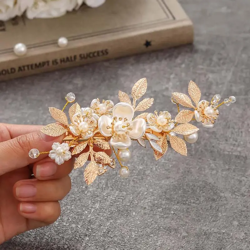 JAKAWIN Broche Cheveux Or FJ03 – Accessoire Floral Mariage