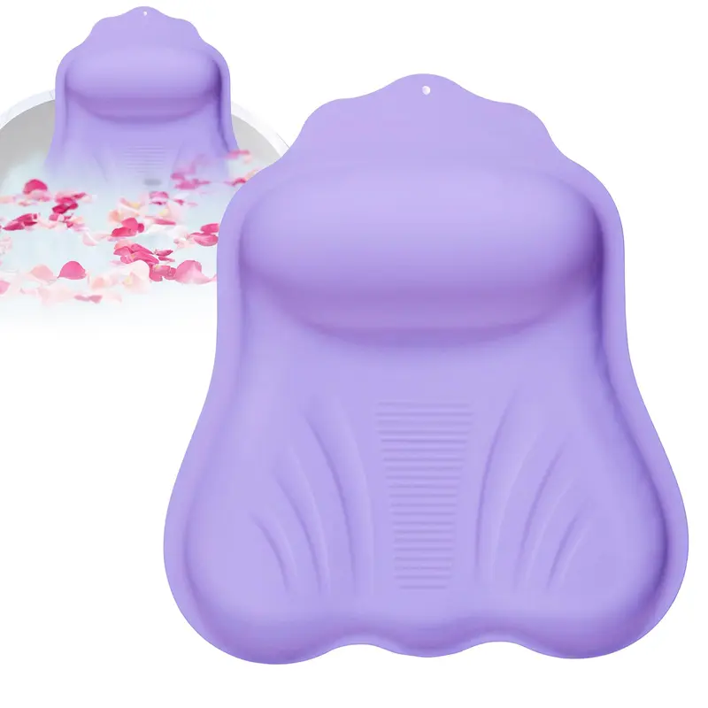 Jalopink Oreiller de Bain Silicone Luxe - 4D Air-Cushion Ajustable, Soutien Tête/Cou, Ventouses Fortes, Violet