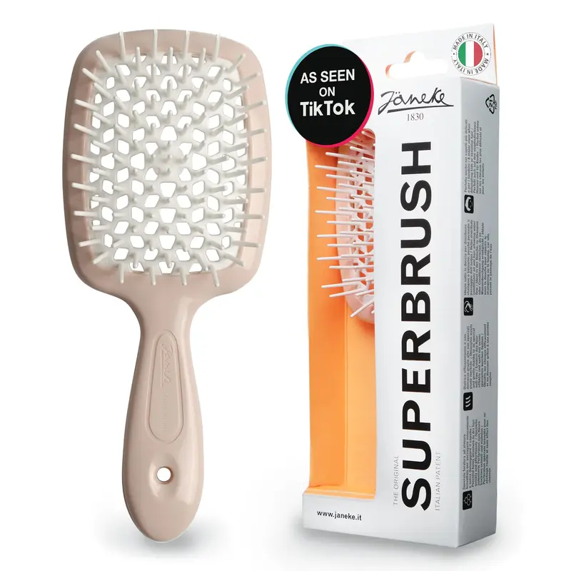 Janeke Superbrush – Brosse démêlante anti-statique et séchage rapide pour tous types de cheveux (Nude)