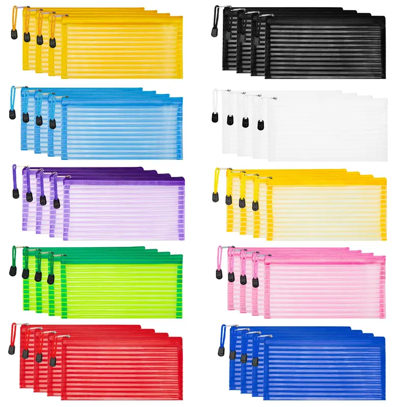 JARLINK 40 Poches Mesh Zip – Trousse Zippée Multicolore pour École et Bureau