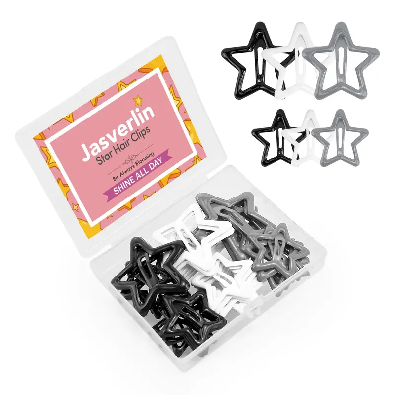 JASVERLIN 36 Pinces Étoile Noire – Clips Cheveux Y2K Goth 3/4 cm, Anti-Dérapants