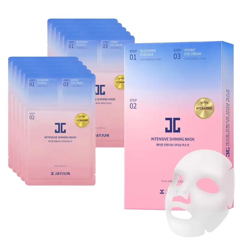 JAYJUN Intensive Shining Mask Lavande – Pack de 10 | Hydratation 3 étapes et Éclat pour peau terne