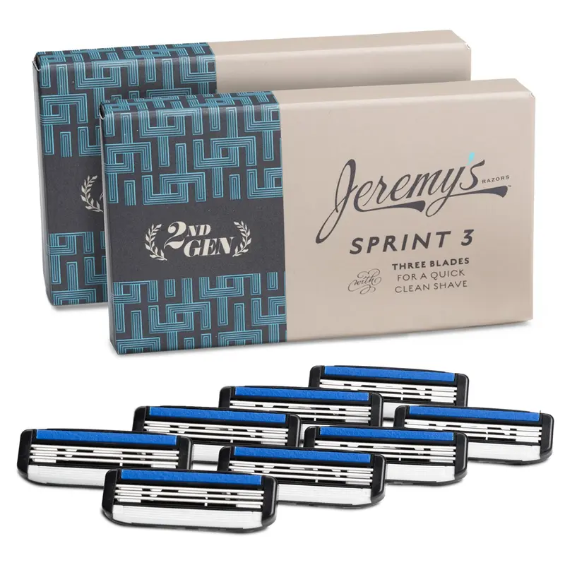 Jeremy's Rasoirs pour Hommes Sprint 3 – Recharges 8 Lames Inox, Lubrifiant et Rinçage Facile