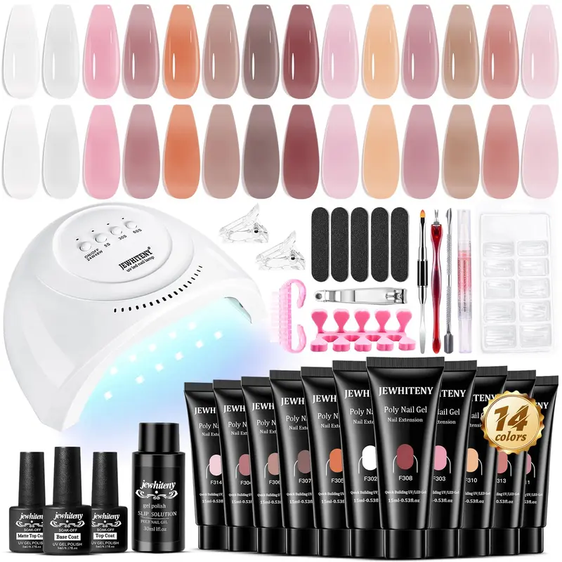 JEWHITENY Kit Gel Extension Poly 14 Couleurs + Lampe LED 48W — Tout-en-Un