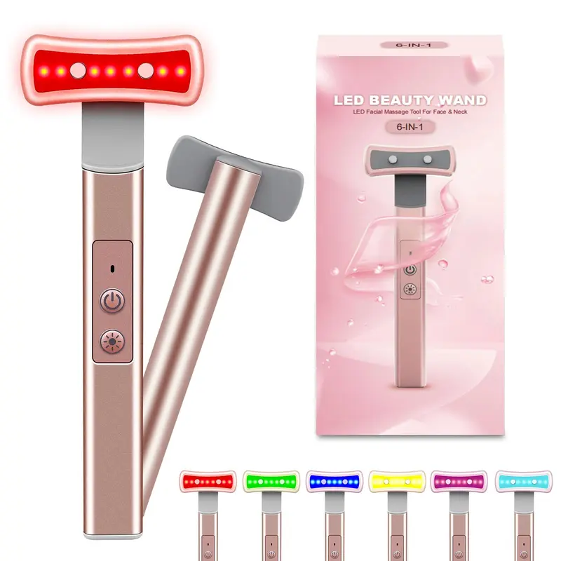 jidany Thérapie LED Visage 6 en 1 – Lumière Rouge, Massage et Chaleur