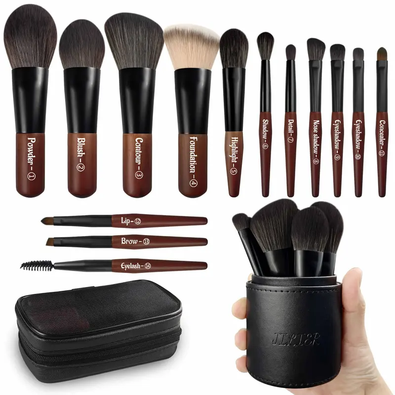 Jilier Ensemble Pinceaux Maquillage Voyage – 14 pièces avec Étui