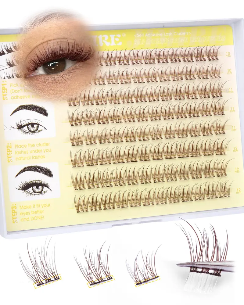 JIMIRE Cils en grappes auto-adhésifs marron 10-12 mm – Regard wispy naturel sans colle
