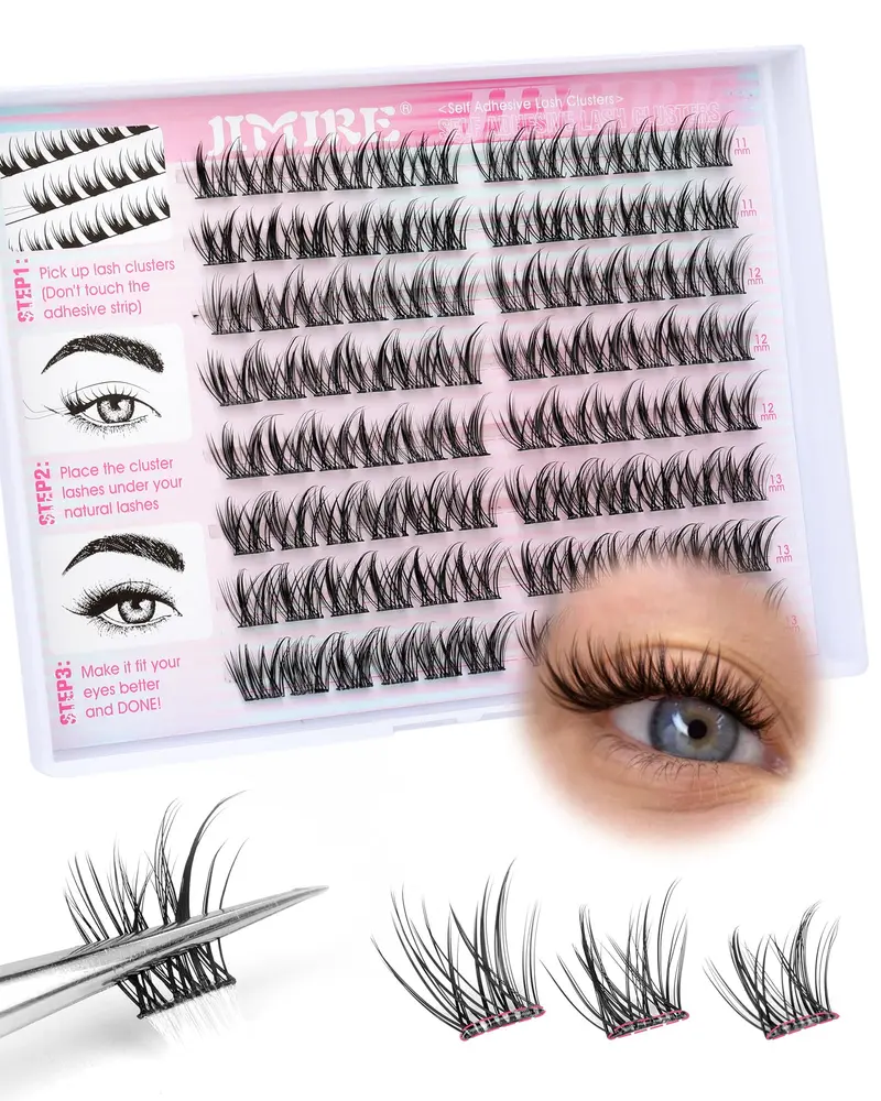 JIMIRE Cils Manga Auto-Adhésifs – Regard Naturel 11-13 mm, Clusters Prêts à Porter