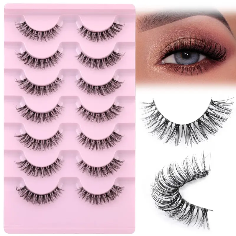 JIMIRE Cils Naturels à Bande Transparente Demi-Wispies 13 mm – 7 Paires, Effet 3D Regard en œil de chat