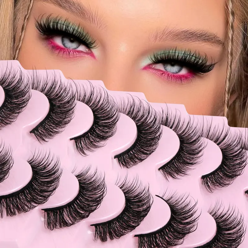 JIMIRE Faux Cils Mink 5D – Effet œil de chat, Regard accentué, Paquet de 8 paires