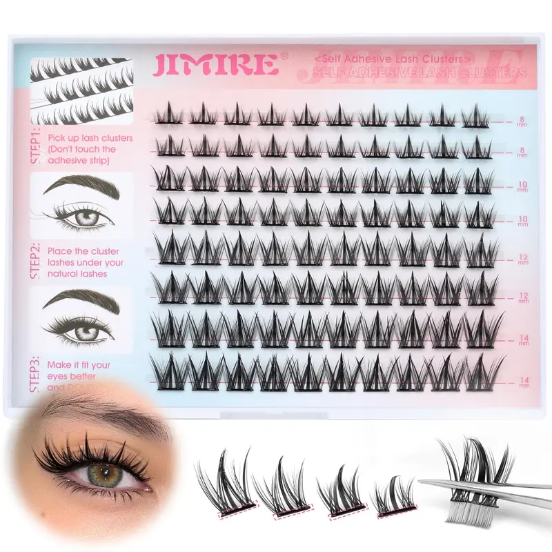JIMIRE Manga Cils Auto-Adhésifs – Look Naturel 8-14 mm, Wispy et Prêts à Poser