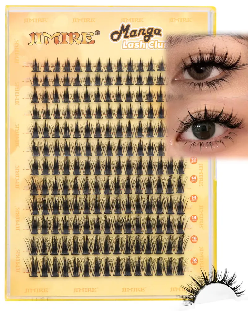 JIMIRE Wispy Lash Clusters – Extensions de cils en grappes 180 pièces, Manga D-Curl 8-16 mm