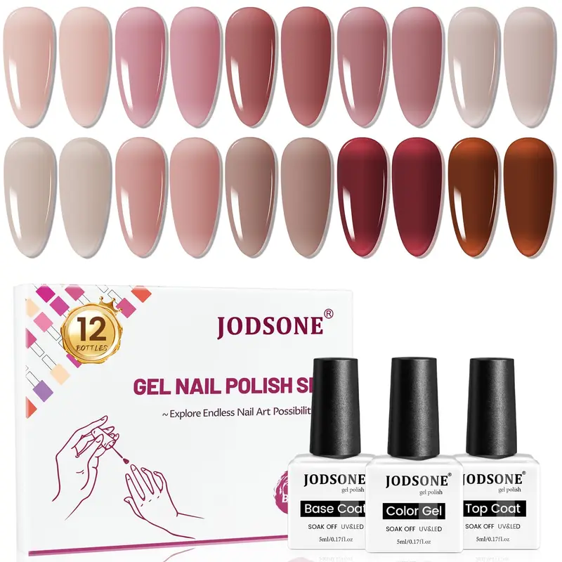 JODSONE Coffret Gel Ongles 12 Pièces – 10 Teintes Translucides Gélifiées, Longue Tenue