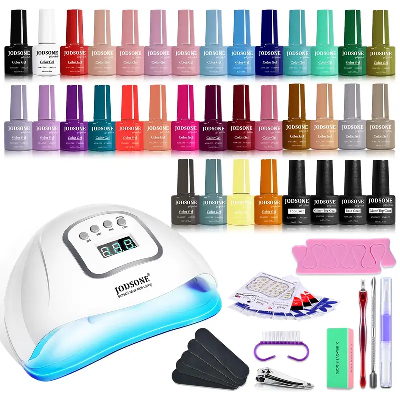 JODSONE Gel Vernis 36 Couleurs + Lampe UV – Base, Top Coat, Matte et Glitter