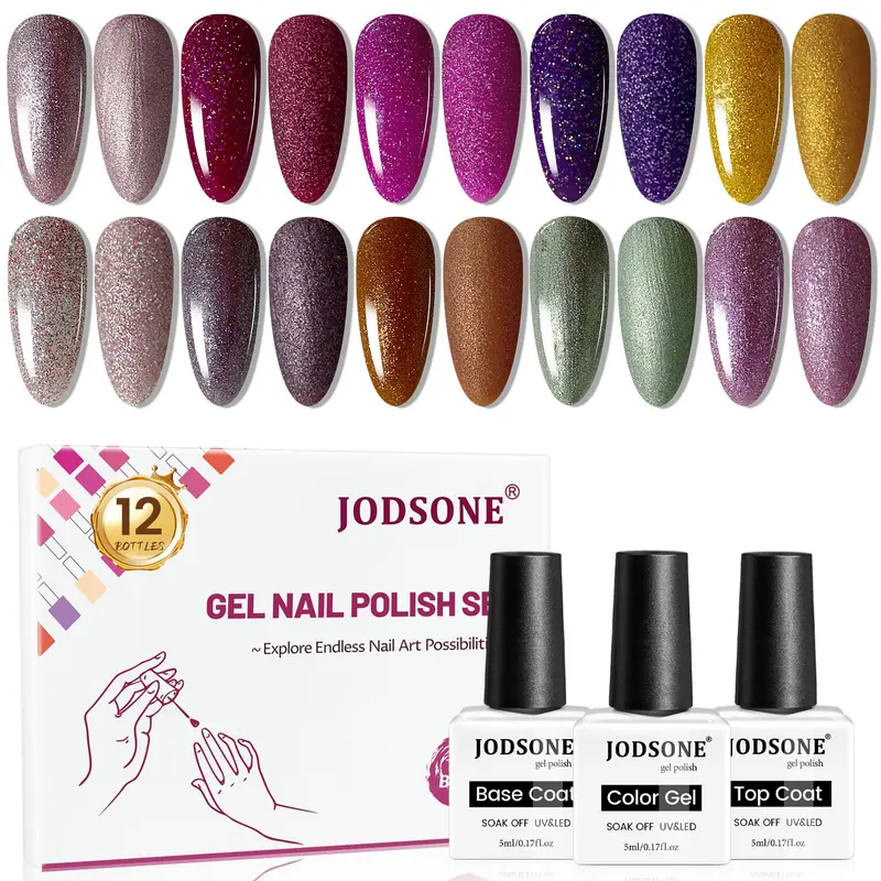 JODSONE Kit Vernis Gel 12 Bouteilles avec Base et Finition – Cadeau Idéal pour Femmes et Filles