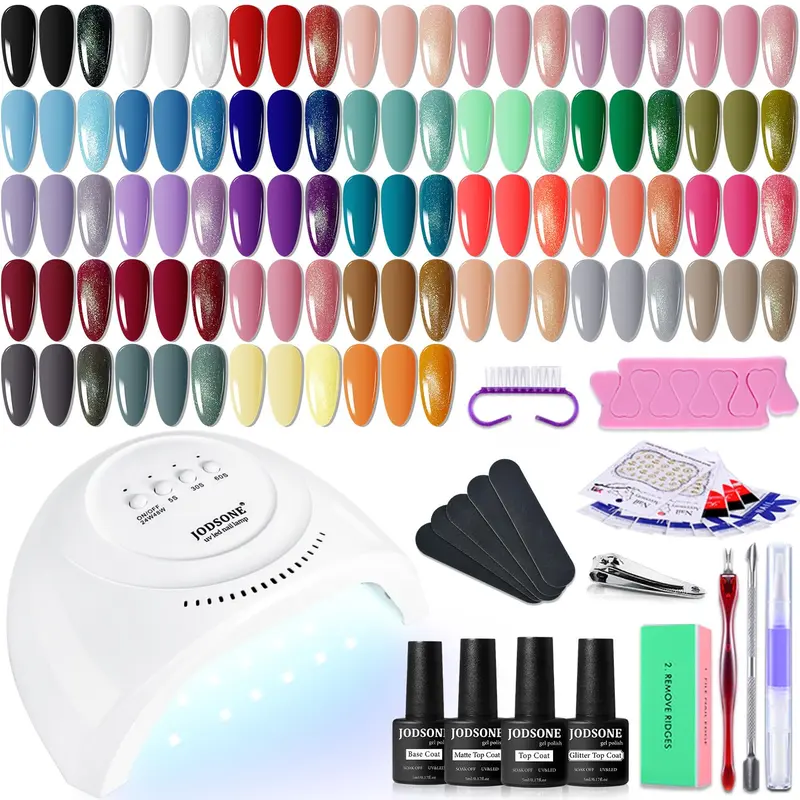 JODSONE Kit Vernis Gel 36 pièces avec Lampe UV – Couleurs Classiques Noir Blanc Nude Bleu Violet et Outils Manucure