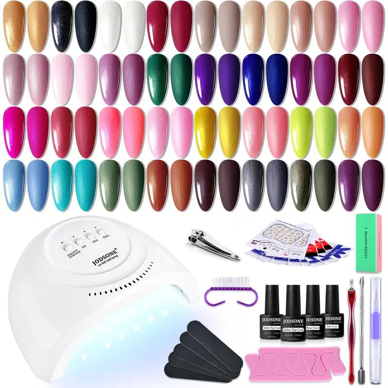 JODSONE Kit Vernis Gel Starter – 32 Couleurs, Bases et Finition, Lampe LED, 36 Pièces