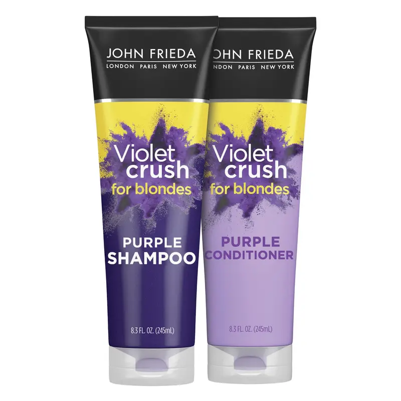 John Frieda Violet Crush – Shampoing et Après-Shampoing Violet pour Blond(e)s, Coffret de 2, Format Environ 246 ml chacun