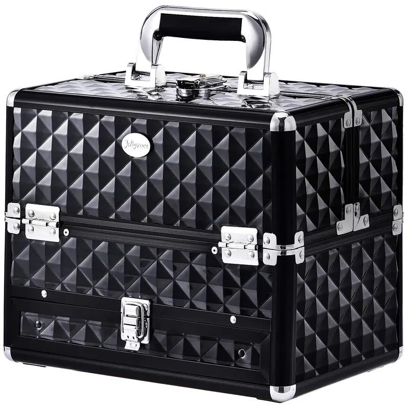 Joligrace Coffret Maquillage de Voyage Noir – Mallette Professionnelle avec Tiroir Coulissant et Serrure