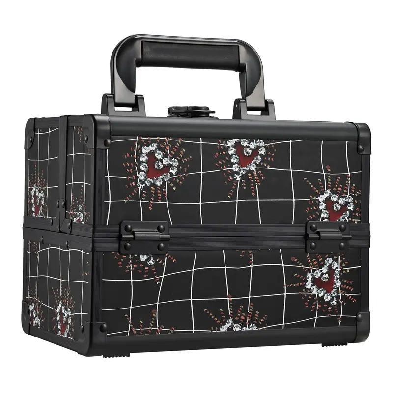 Joligrace Mallette Maquillage Portable à Deux Plateaux – Miroir, Verrouillable, Idéale pour le Voyage