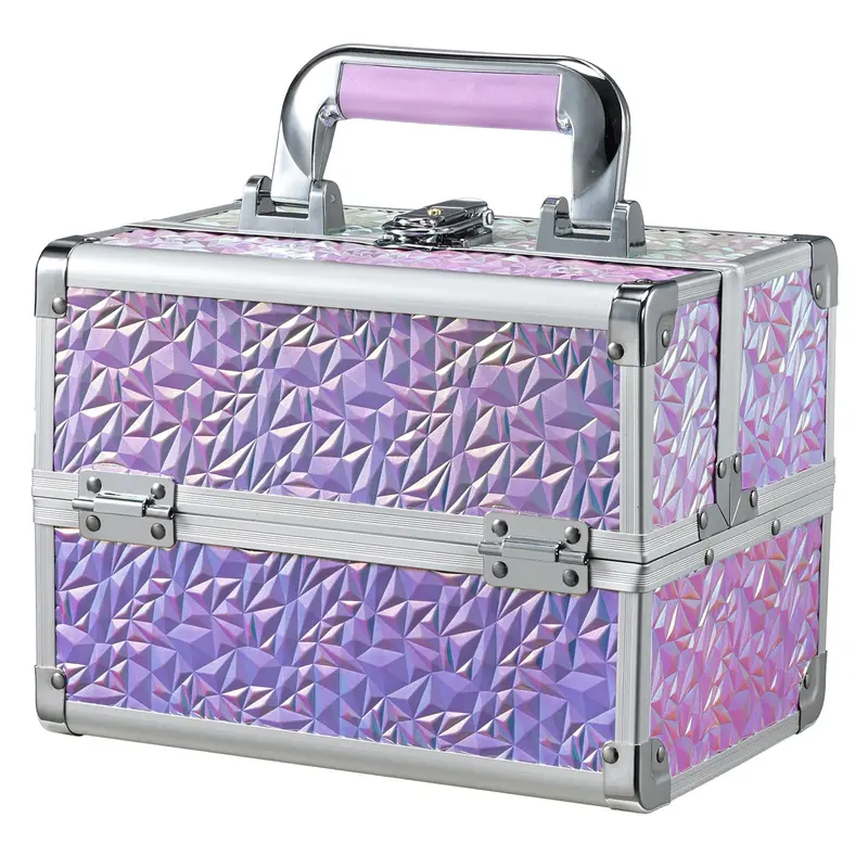 Joligrace Trousse Maquillage Train Case – Boîte de rangement portable avec miroir et serrure, violet brillant