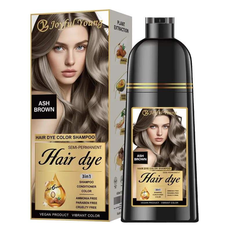 Joyful Young Shampoing Colorant Brun Cendré 3-en-1 – Couverture Gris Semi-Permanente, Sans Ammoniaque, Vegan