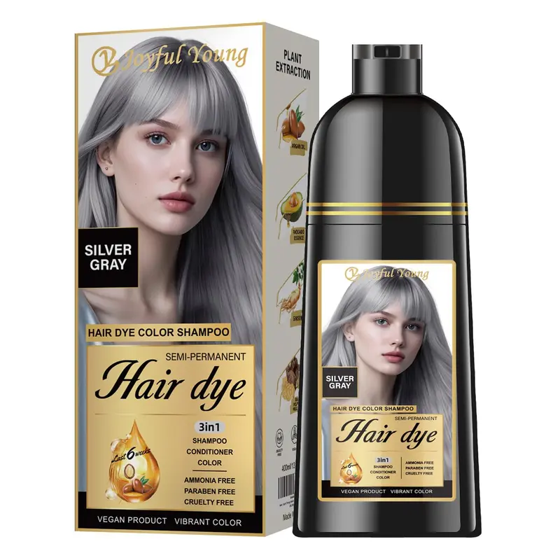 Joyful Young Shampoing Gris Argent 3-en-1 – Dépôt de couleur semi-permanent, vegan, sans ammoniaque