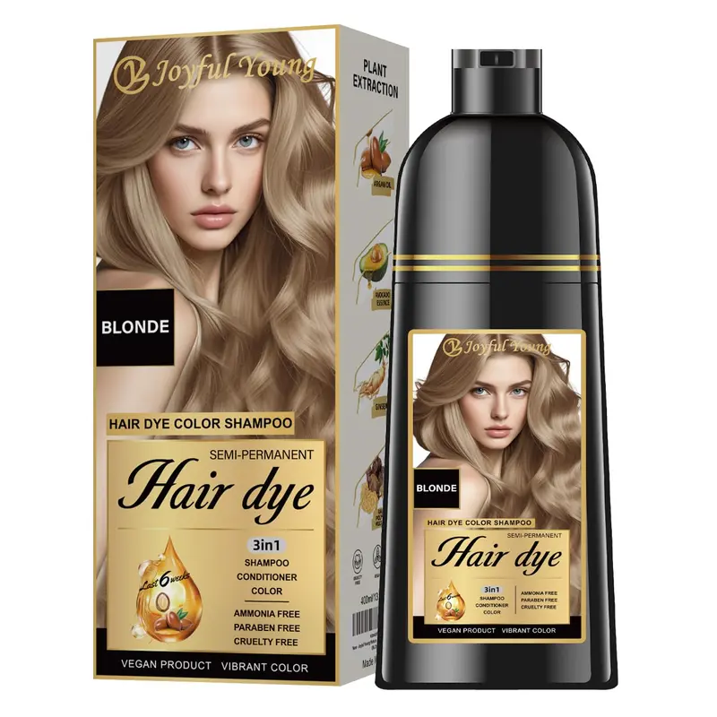 Joyful Young Shampoo Colorant 3-en-1 – Blond Moyen, Couverture Grise Semi-Permanente, Vegan, Sans Ammoniac